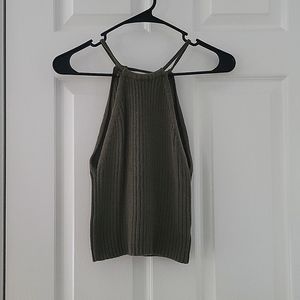 Cropped Green Sleeveless Knit Top